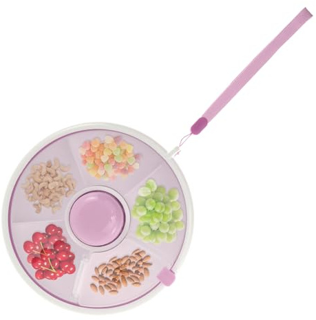 RHAIQBVC Kinder-Snack-Spinner für Kleinkinder, Snack-Box mit 5 Fächern und Deckel, 18 cm, Handschlaufe, tragbares Serviertablett, geteilt, für Süßigkeiten, Nüsse, Picknick, Reisen (lila)