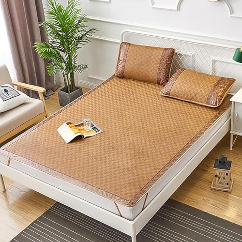 Sommer Schlafmatte Bambus, Faltbare Bambus-kühlmatratze, Bambusmatte Bett Schlafen Pad Für Die Kühlung Im Schlafzimmer Zu Hause-faltbar Erfrischend, Atmungsaktiv, Doppelseitige(Color E,90*190cm)
