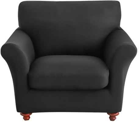 EVOLLER 2 Pieces Armchair Slipcover with Separate Chair Cushion Cover Black Single Couch Cover with 1 Cushion Slipcover Water Resistant Washable