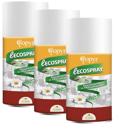 Insetticida Ecospray al Piretro pronto all'uso con Erogatore,antizanzara,mosche e insetti volanti,per alberghi,ospedali,ristoranti.Per uso civile e domestico.Bomboletta da 250ml X 3pezzi