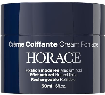 HORACE Cream Pomade - Medium Hold Hair Styling Cream for Natural Finish and Easy Rinse - Refillable Cream Jar - Contains Natural Ingredients - No Silicone or Mineral Oils - Vegan, 50 ml