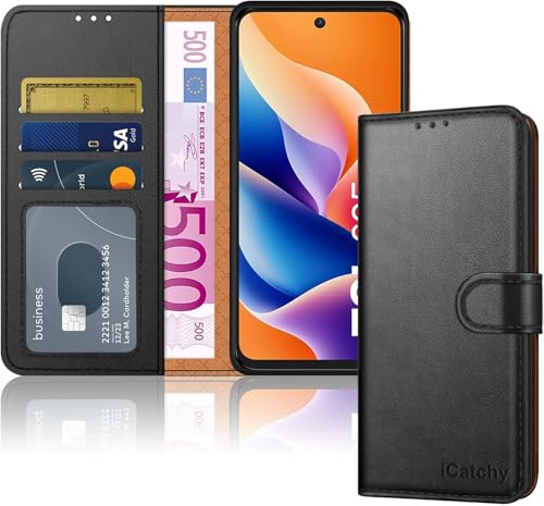 iCatchy for TCL 605 Case with 3 Card Slots Leather Wallet Flip Book RFID Blocking Magnetic Closure Kickstand Shockproof Protective Phone Cover compatible with TCL 605 (Black)