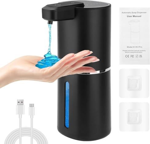 USHOP Distributeur de Savon Automatique Liquide,380ML Distributeur de Savon avec Capteur,Murale sans Contact,4 Niveaux Réglables,Rechargeable USB,Étanche IPX5 pour Cuisine,Salle de Bain