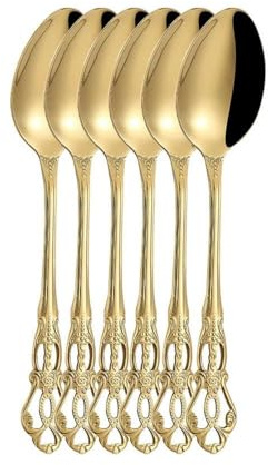 FZBANG 6/30 pièces de Vaisselle en Acier Inoxydable gaufré doré, Couteau à Steak Occidental et Fourchette, cuillère à Dessert et Fourchette