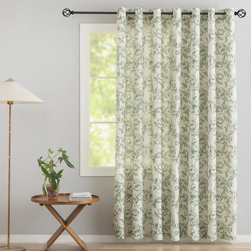 Conkov Green Floral Curtains Farmhouse Light Filtering 84 Inch 1 Panel
