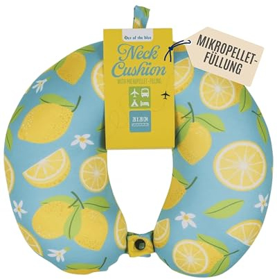 Out of the blue Nackenkissen mit Micropellet-Füllung - kompaktes Nackenhörnchen mit Banderole zum Aufhängen - praktische Maße 30x30 cm - ergonomisches Reisekissen für Flugzeug & Bahn - Lemons
