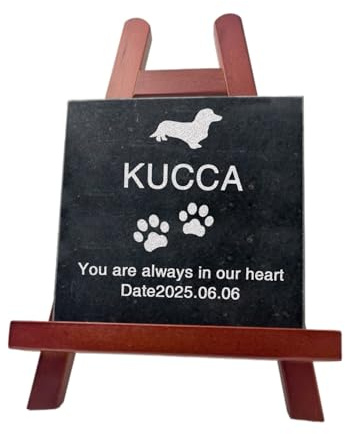 Personalisierter Granit-Gedenkstein für Haustiere mit Holzständer, personalisierbar, Pfotenabdruck, Namen, Daten, Grabstein für Hund, Katze, Kaninchen, Innen- und Außenbereich, Garten, Markierung für