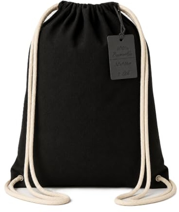 brand promotion Turnbeutel Baumwolle 38x46cm Stoffbeutel – OEKO-TEX® 100 zertifiziert – Sportbeutel mit Kordelzug – Nachhaltiger Baumwollbeutel Gym Bag für Sport, Schule & Freizeit (schwarz)