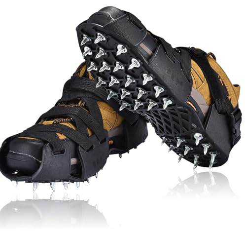 Steigeisen für Bergschuhe, 32 Zähne Unabhängig Ice Klampen Verdickte Schuhkrallen aus Edelstahl Anti-Rutsch Schuhspikes für Wandern Klettern Bergsteigen Eisfischen im Winter