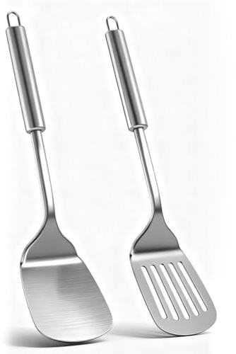 Xiqiggi 2 Stück Pfannenwender Edelstahl, Schlitzwender, Massiver Wender, Kochbesteck, Spatula, Küchenspachtel, Robuster Küchenspatel Küchenutensilien, Hoher Hitzebeständigkeit, Ideal Wenden Servieren