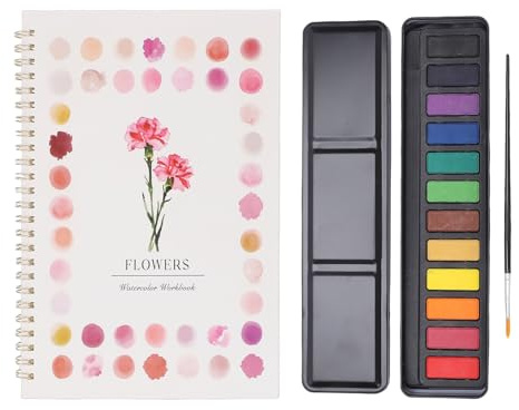 banapoy Cahiers D'exercices D'Aquarelle, Livre de Coloriage à L'eau 12 Couleurs, Ensemble de Peinture Aquarelle pour Débutant avec Palette Pinceau, Belles Peintures (fleurs)