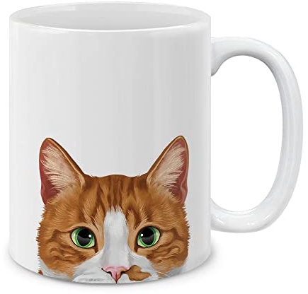Chaton Tigré Blanc Et Orange Bicolore Tasses À Thé Céramique Mug Avec Anse Tasse À Café Pour Espresso L'École Cuisine Bureau 330Ml