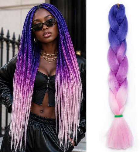 MY-LADY Extension per Treccine Africane 60cm [3 Ciocche] Ombre Blu scuro/Viola chiaro/Rosa chiaro 300g Treccine Extension Capelli Sintetici Jumbo Braiding Hair Crochet Twist