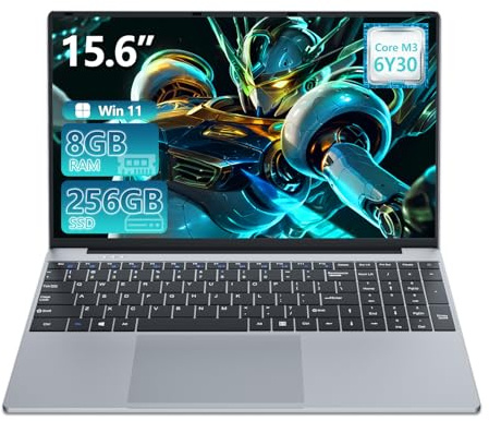 Ordenador Portátil 15.6 PC Portátil Core M3 6Y30 Procesador, 8GB RAM 256GB SSD, Laptop FHD IPS Delgada con Win 11 y Office 365, Computadora Portatil Teclado Numérico Abatible de 180° WiFi 5, BT4.2