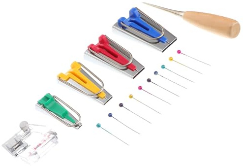 BCOATH Bias Tape Maker and Binding Foot Set with Awl Pin for Quilting Sewing, Plastic Material, Temporarily Bonds Bias Tape with Iron, for Craft and Sewing Projects