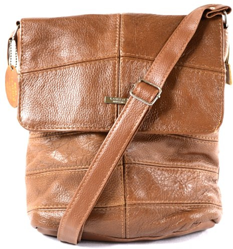 Ladies Leather Cross Body Bag/Shoulder Bag (Tan)