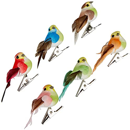 Artemio 13001021 Set med 6 minifåglar, papper, flerfärgade, 3,7 x 2,5 x 5,3 cm