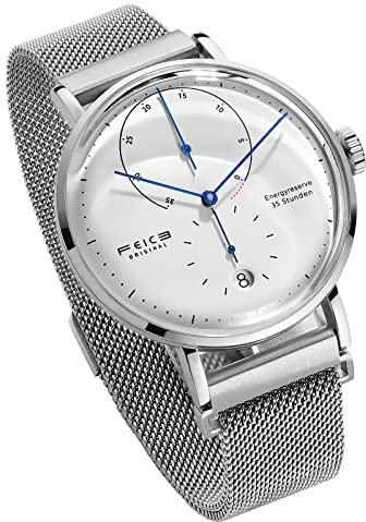 FEICE Herren Analog Uhr Mechanische Automatikwerk mit Gewölbtes Glas Kalender Armbanduhren - FM202 (Silber Edelstahlband)