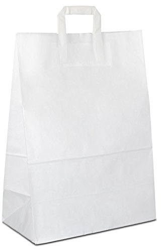 HUTNER Papiertüten weiß mit Flach-Henkel I 50 STK. 32+17x44cm I Papiertragetasche für Einzelhandel, Hochzeit, Geburtstag, to-GO I Geschenktüten aus Kraftpapier I