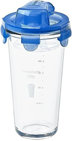 Glasslock, Shaker mit transparentem Deckel, Mess-Skala und Sieb, 450ml (bis 300ml beschriftet)