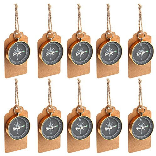 OurWarm 50 Sets/100pcs Compass Wedding Favors for Guests, Compass Souvenir Gift with Kraft Tags for Travel Themed Party Decorations Nautical Christmas Ornaments