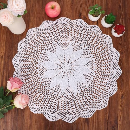 kilofly Handmade Crochet Cotton Lace Table Sofa Doily, Waterlily, White, 22 inch