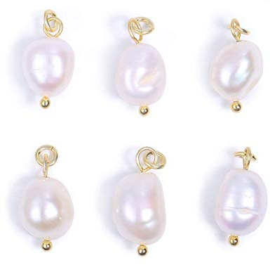 KISSPAT 6 ciondoli con perla bianca, stile elaborato, pendenti con piccole perle d'acqua dolce, per la creazione di gioielli, placcati in oro 14K, accessori per fai da te,piccoli