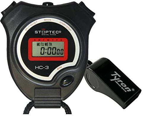 Stoptec Stoppuhr HC-3 | Digitale Stoppuhr | Hobby | Sport | Freizeit | spritzwasserfest | für Kinder geeignet | Mit Plastik Trillerpfeife