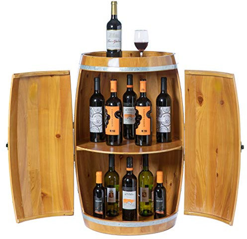 Vintiquewise Weinhalter aus Holz in Fassform, abschließbar, Braun