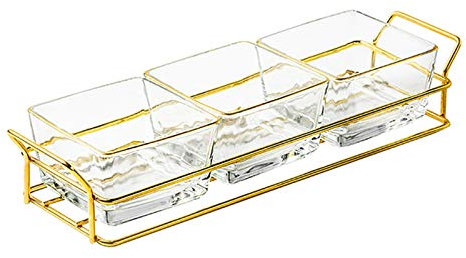 liangzishop Dipschalen Snack-Platten-Glas-Dip-Bowls Haushaltsfrucht-Snack-Platten-Gewinde-Server-Gerichte mit dauerhaftem Metallfach stapelbarer Küchenbedarf Snack Schüsseln (Color : A)