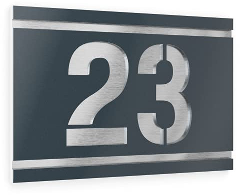 Graviers Design Hausnummernschild mit Gravur aus V2A Edelstahl 160x110mm - Anthrazit RAL 7016 - Wetterfest Rostfrei Individuell anpassbar nach eigener Nummer - Made in Germany