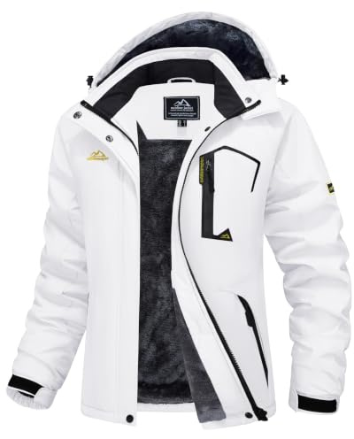 MAGCOMSEN Winterjacke Damen Skijacke mit Fleece Snowboardjacke Ski Jacken | Wasserabweisend & Windschutz,Warm Polyester-Fleece-Futter,Mehrere Reißverschlusstaschen,Abnehmbare Kapuze,Wärme Sport Jacke