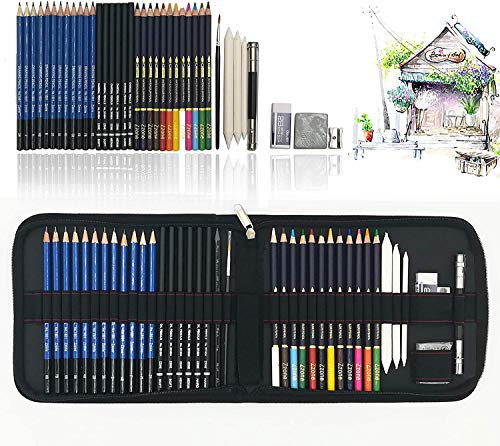 tvfly 41 Stück Bleistift Zeichnen Set mit Aquarell buntstifte, Graphite und Kohle-Bleistifte und Zubehör, Beste zeichnen für Anfänger, Künstler, Schüler, Erwachsene