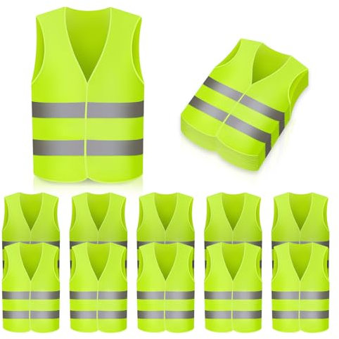 ColdShine 10 Stück Warnwesten Auto Warnweste Pannenweste Reflektorweste Auto Waschbar Knitterfrei 360 Grad Sichtbarkeit Pannenhilfe Universalgröße Ideale Warnwesten für Autofahrer