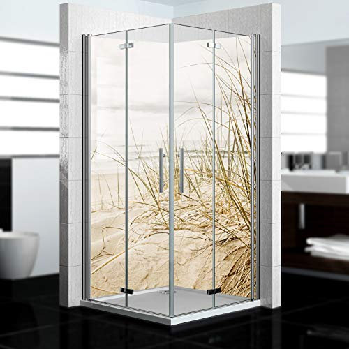Dedeco 2x Premium Bad Duschrückwand mit Motiv: Strand V5, 80x200cm, wasserfest, hochwertig fugenlose Wandverkleidung aus 3mm-Alu-Verbundplatte, Fliesenersatz ohne Bohren, Made in Germany
