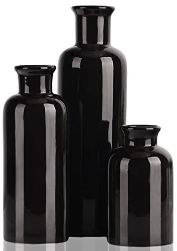 Schwarzes Keramikvasen-Set – 3 kleine Vasen, minimalistisches Dekor, Boho-Vasen, Moderne Bauernhaus-Wohnkulturvasen, Zimmer, Eingangsbereich, Bücherregal, Kaminsims, Regaldekorationen