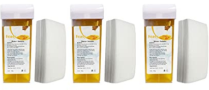 3 Honey Wax Cartridge With 150 Paper Waxing Strips Kit Sugar Cartridges Warm Paste Pack ROLL-ON Hot Wax Roller Hair Removal Depilatory 100ml Waxing Hot Rolling Soft Gentle Remover