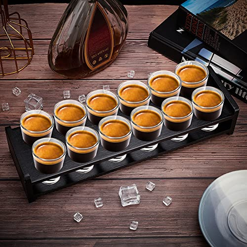 NBEADS 12 Shot Glass Holder, Hole: 3.8cm Bar Bamboo Shot Glass Holder Wine Glass Cup Serving Tray Cups Organizer Shot Glass Display Bar Accessories for Party Bar Club, Black