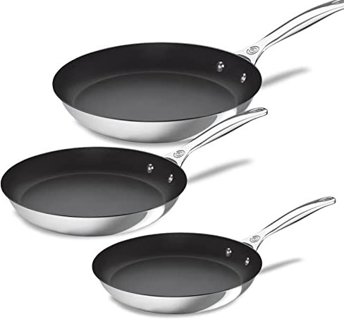 Le Creuset Juego de 3 sartenes antiadherentes de acero inoxidable (8, 10, 12)