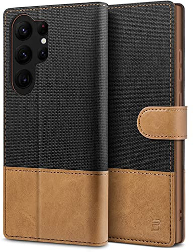 BEZ Handyhülle für Samsung Galaxy S23 Ultra Hülle, Tasche Kompatibel für Samsung S23 Ultra, Schutzhüllen aus Klappetui mit Kreditkartenhaltern, Ständer, Magnetverschluss, Schwarz