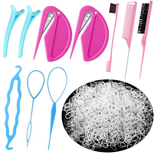 1000Pcs Elastic Clear Hair Bands, Rubber Band Cutter, Topsy Tail Styling Tools, Girls' Christmas Accessories Gift Set
