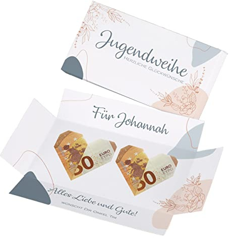 Herz & Heim® Geschenkverpackung für Geldgeschenke zur Jugendweihe - mit Personalisierung