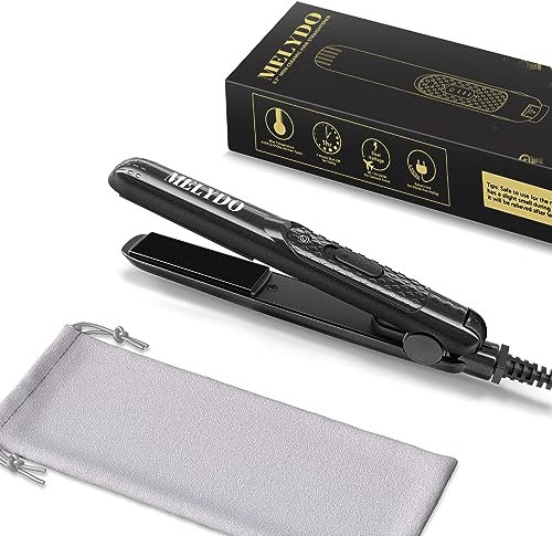 Melydo Mini piastra per capelli corti, piccola piastra per capelli si adatta alla borsa, doppia alimentazione di tensione, piastra riscaldante in ceramica (nero)