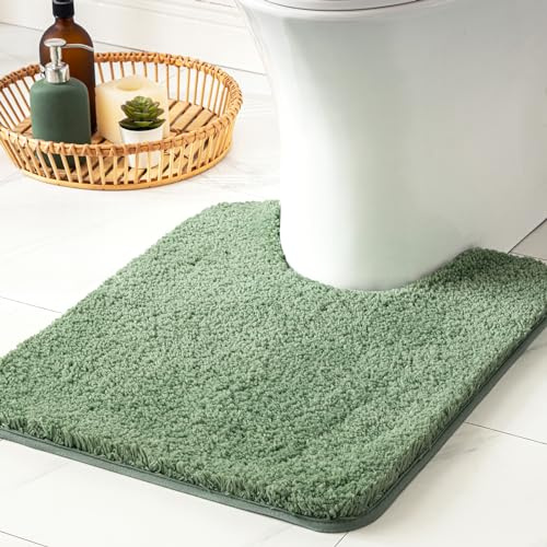 MIULEE Badematte Toilett Badteppich U Förmige rutschfest Grün 50x50 cm | Weiche Deko Matte Fußmatte Flauschig Teppich Waschbar Badteppich Badvorleger Badezimmerteppich für WC Badezimmer