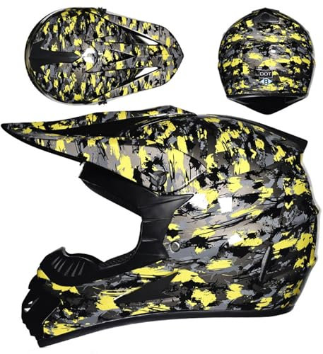 Casco Moto Set,Caschi Integrali Casco Da Motocross Certificazione ECE,Uomini E Donne Downhill Locomotiva Endurance Gara Anti-Collisione Di Sicurezza Casco I,L=59-60cm
