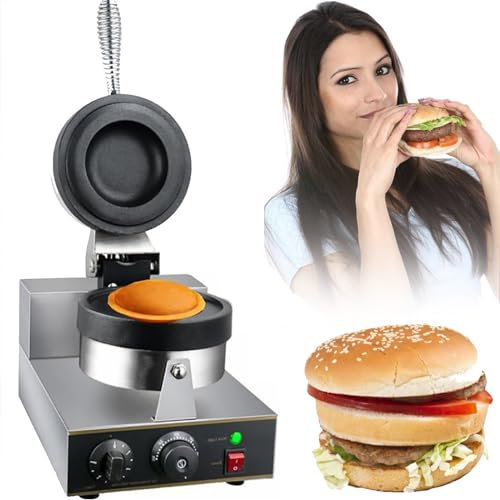 DPQYJPP Commercial Burger Waffle Maker Machine, 1300W Electric Ice Hamburger Maker Burger, Non-Stick Pan, Precise Temperature Control, Double-sided Heating, for Home, Kitchen, Breakfast,Singlehead