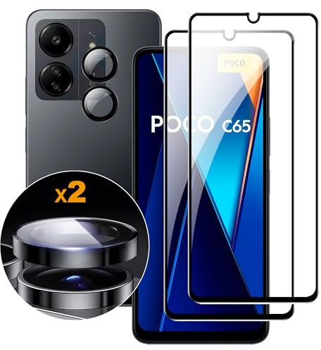Lemxiee Pellicola Vetro Temperato con Xiaomi POCO C65/Redmi 13C [2+2 Pezzi] Fotocamera Pellicola Protettiva +Vetro Temperato Protezioni per lo schermo
