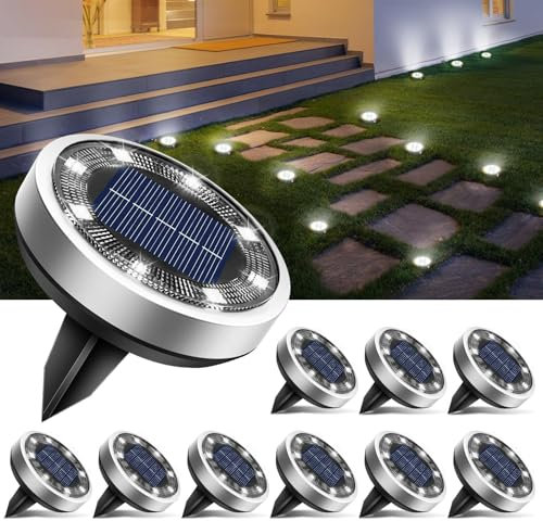 btfarm 9 Stück Solar Bodenleuchten Aussen, 8 LED Gartenbeleuchtung Solar IP65 Wasserdicht Boden Solarleuchten, Solarlampen für Außen Garten Rasen Auffahrt Gehweg Patio, Kaltes Weiß