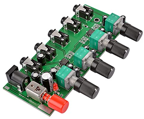 DLOETT - Tablero mezclador estéreo de 4 vías Fuente de audio Reverberador Controlador amplificador de auriculares Tablero de mezcla DIY Cuatro entradas una salida (Color: Argento)