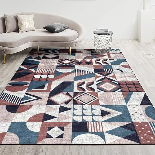 Tzvpsu Spielteppich,Blau, Grau, Rosa, Schlichtes Design, Rutschfester, Waschbarer Teppich,Schlafzimmer deko Sessel Wohnzimmer,160x230cm